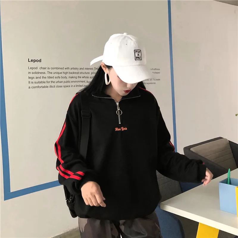 Толстовки женские в полоску на молнии свободный шикарный пуловер универсальные
