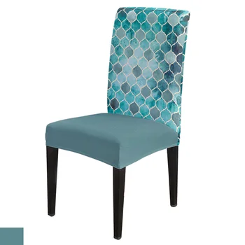 

Moroccan Green Geometric Dining Chair Cover Spandex Elastic Print Slipcovers Furniture Cover Kitchen Wedding Supplies