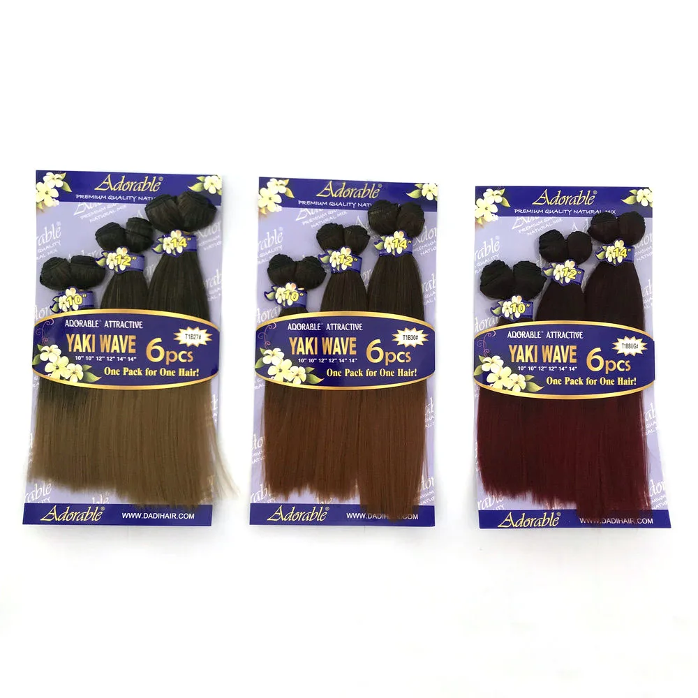 Adorable Packet Yaki Wave 6pcs Hair Extensions Short Natural Black Mixed Two Tone Color For Black Woman 10"12"14"