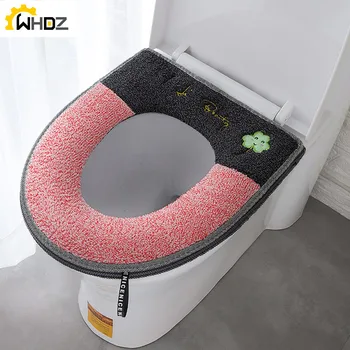 

New Zipper Padded Toilet Seat Cushion Bathroom Warm Soft Toilet Cover Seat Lid Pad Closestool Protector Bathroom Accessories Set