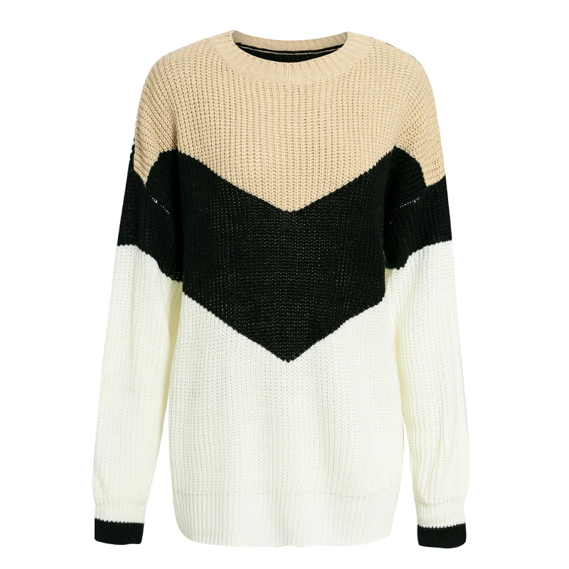 Sollinarry, круглый вырез, шикарный вязаный свитер для женщин,, Повседневный, в полоску, вязанный зимний свитер, джемпер для девушек, лоскутные пуловеры, шикарный - Цвет: Многоцветный