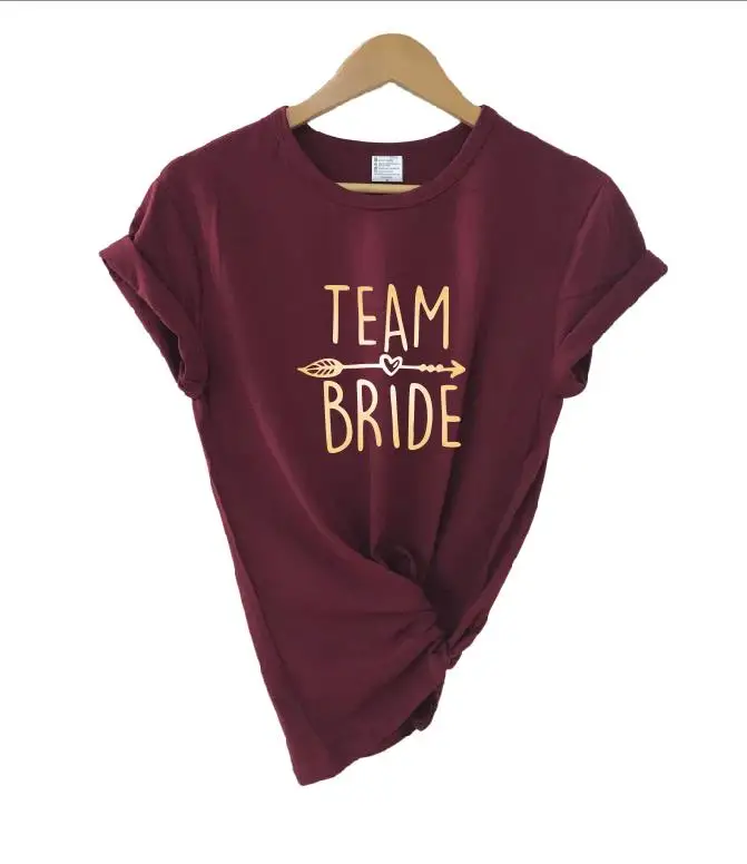 Дизайнерские вечерние футболки для девичника, женские футболки для невесты, повседневные женские топы с коротким рукавом - Цвет: winered t gold TEAM