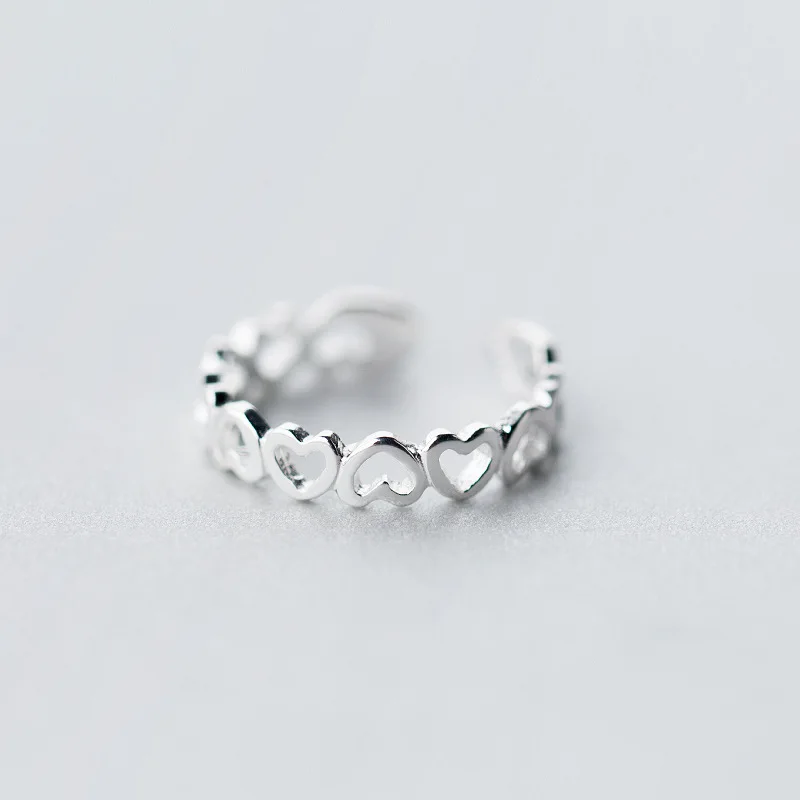 

Fashion 100% 925 Sterling Silver Hollow Heart Adjustable Wedding Bands Open Finger Midi Knuckle Rings for Women Party Jewelry