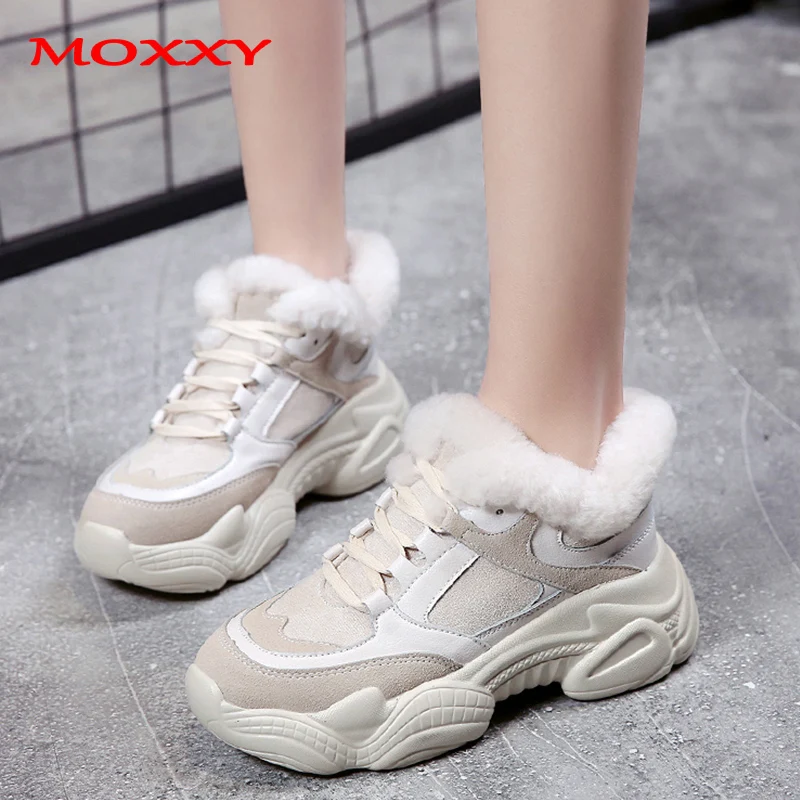 New Thick Sole Women's Winter Sneakers With Fur Sneakers Warm Plush Chunky Sneakers Platform Ladies Snow Boots Shoes Woman