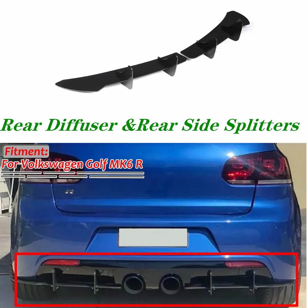 

2Pcs MK6 R Car Rear Bumper Diffuser Lip & Rear Side Splitters Spoiler Guard Protector Balck for VW for Volkswagen for Golf MK6 R