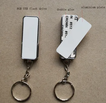 

blank 8GB sublimation USB flash 360 rotate drive keychain + aluminium plate can print your logo. 10pcs/lot