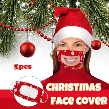 

5pc Christmas M-ask For Adult Comfortable Cotton Face-m-ask Washable Christmas Pattern Design Decoration For 2020 New Year