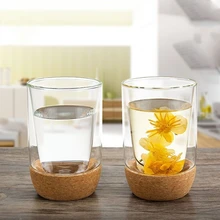 300 мл оригинальная двухслойная чашка из боросиликатного стекла с пробковым ковриком теплоизоляционная Цветочная емкость прозрачная чашка для дома