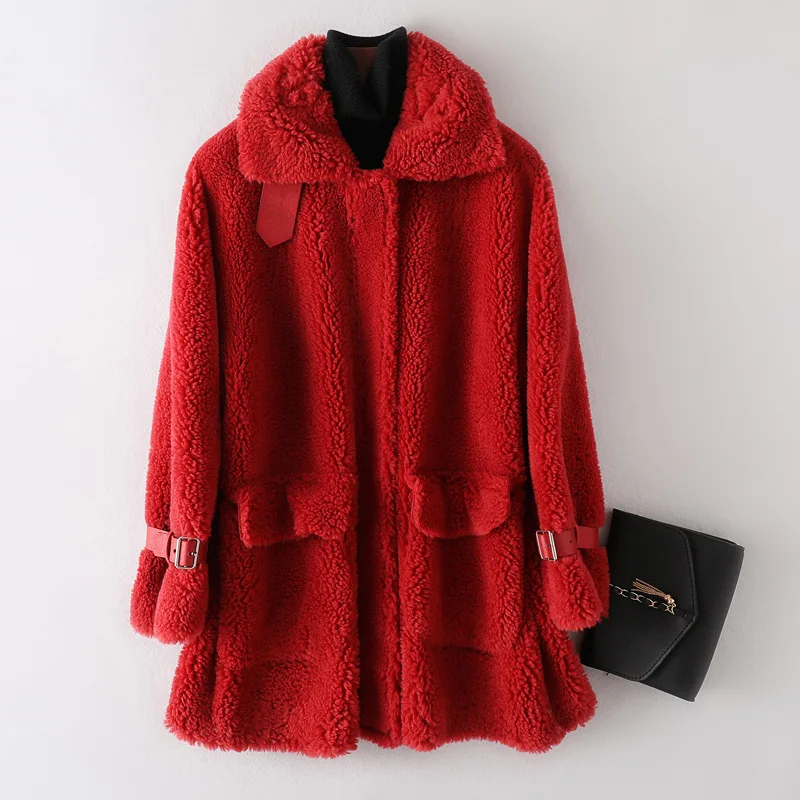 New Winter Sheep Fur Long Jacket Women Solid Teddy Fluffy Leather Coat High Quality Designer Moto Outerwear Thickening Overcoat