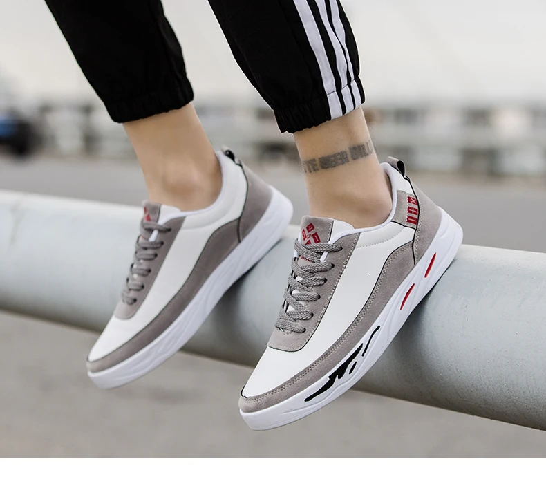 Fashion Casual Shoes Men Sports Shoes Flat Shoes Leather Shoes Patchwork Male Vulcanized Shoes Outdoor Shoe Lace-Up Sneakers New