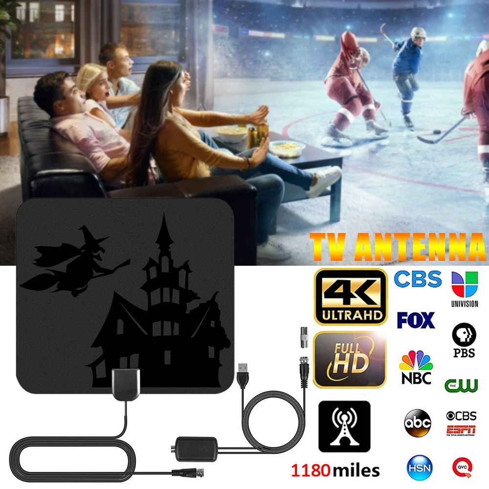 

4K 25 dB high gain HD TV DTV box Digital TV Antenna with signal amplifier 960 miles Booster antenna HD active indoor flat design