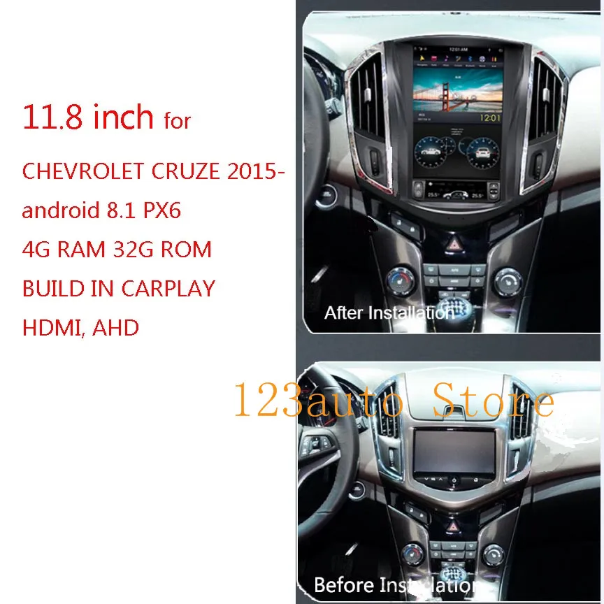 11,8 ''вертикальный экран Tesla стиль Android 8,1 автомобильный DVD gps плеер Радио Навигация для CHEVROLET CRUZE PX6 HDMI