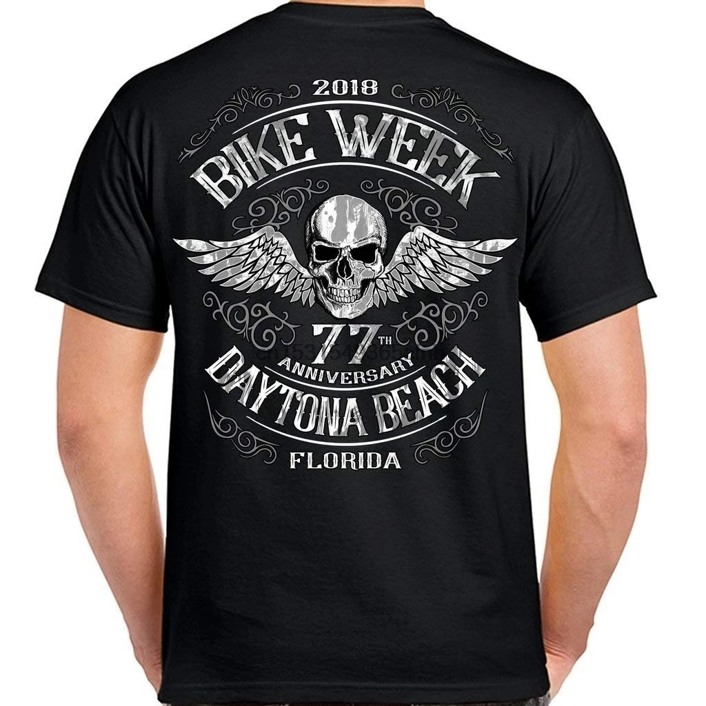 Biker Life USA 2018 Bike Week Daytona Beach Мужская футболка с принтом в виде восходящего ЧЕРЕПА