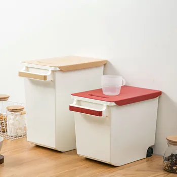 

10/15KG Large Kitchen Rice Storage Box with Wheel Grain Flour Container Case Plastic Rice Container Boxes Dust-Proof Sealed Bin