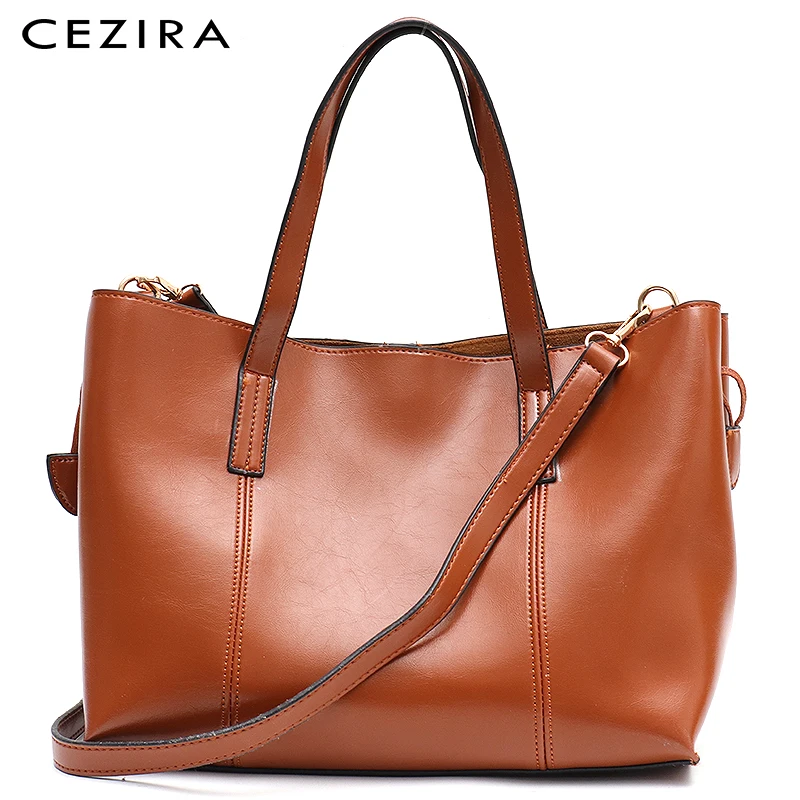 

CEZIRA New Fashion Vegan Leather Tote bag for Women Soft PU Leather Shoulder Bag Ladies Crossbody Female Casual Daily Bucket Bag