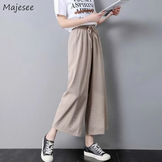 Womens Chiffon Palazzo Pants Casual Loose Pleated Straight Trousers Pants  Elastic Waist Wide Leg Pants with Pockets