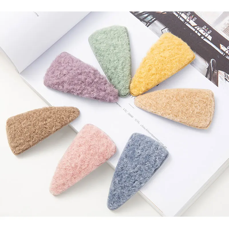 

M MISM 3pc/set Japan Winter Geometric Ice Cream Color Plush Hair Clips For Women Girls Sweet Barrettes Pins Hair Accessories