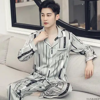 

New Men's dyed silk pajamas suit men's pajamas silk pajamas men's sexy modern style soft and comfortable satin pajamas men's ray