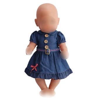 

43 cm baby dolls clothes newborn Fashionable navy blue cowboy dress Baby toys skirt fit American 18 inch Girls doll a6