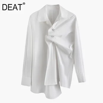

DEAT 2020 New Spring Solid Color Lapel Single Breasted Irregular Shirt Women Streetwear Loose Irregular Simple Blouse Tide PD883