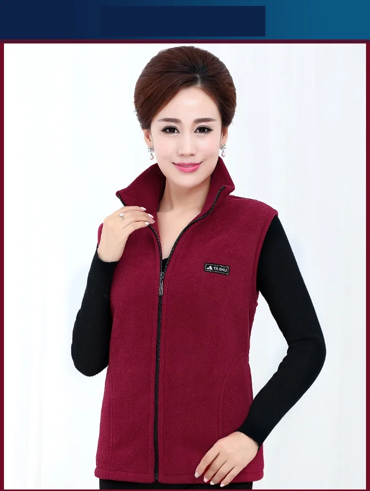 Plus Size Middle-aged Mother Stand Collar Vest Jacket Short Polar Fleece Sleeveless Outwear Warm Female Casual Waistcoat Tops north face parka