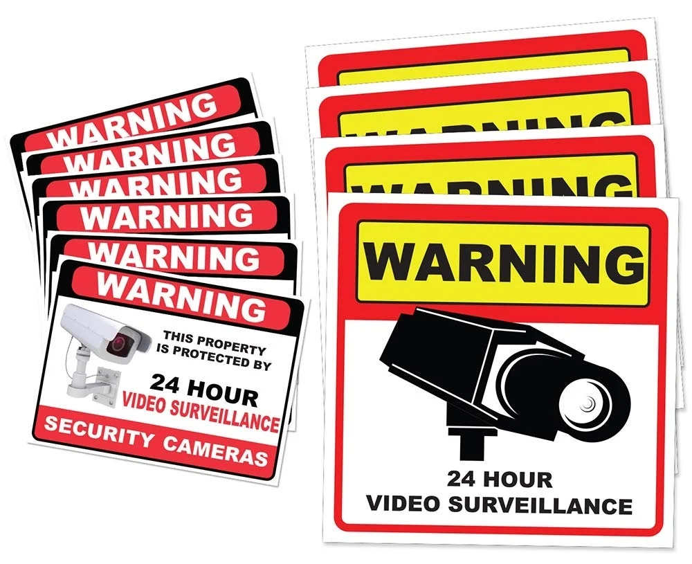 Security warning. Warning на камере. стикер система безопасности. security camera sticker. video surveillance sticker.