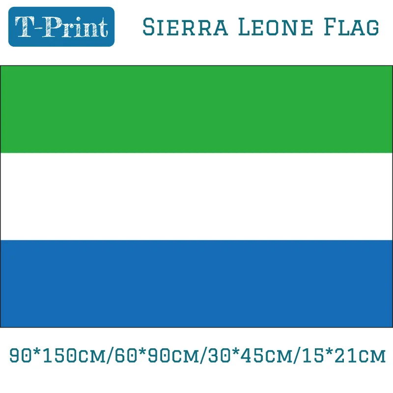 Free shipping Sierra Leone National Flag 3x5ft Hanging Flag 90*150cm/60*90cm/15*21cm/30*45cm Car Flag For Event Office