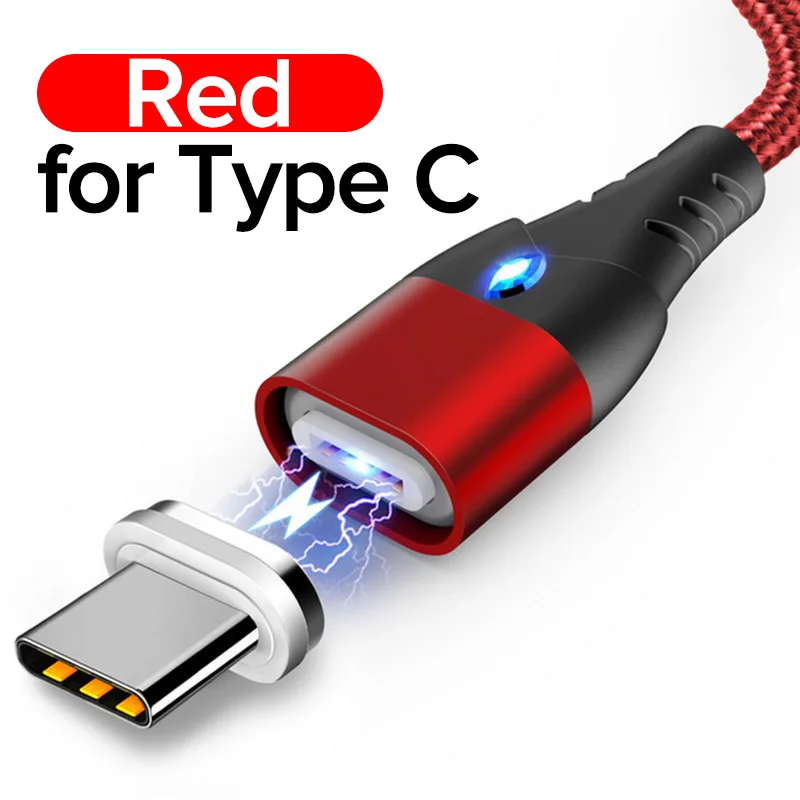 Магнитный USB кабель типа C 3а провод для быстрой зарядки 3 в 1 провод магнит 1 м нейлоновое зарядное устройство Kable для samsung Galaxy S10 S9 S8 Note 9 8 - Цвет: Red