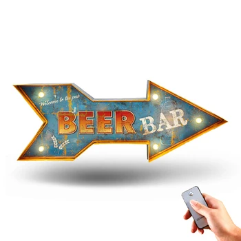 

Loft American Retro Iron Mural LED Lamp Wall Cafe Bar Welcome Sign Home Furnishing Tin Painting Night Light Hanging Wall Lamps