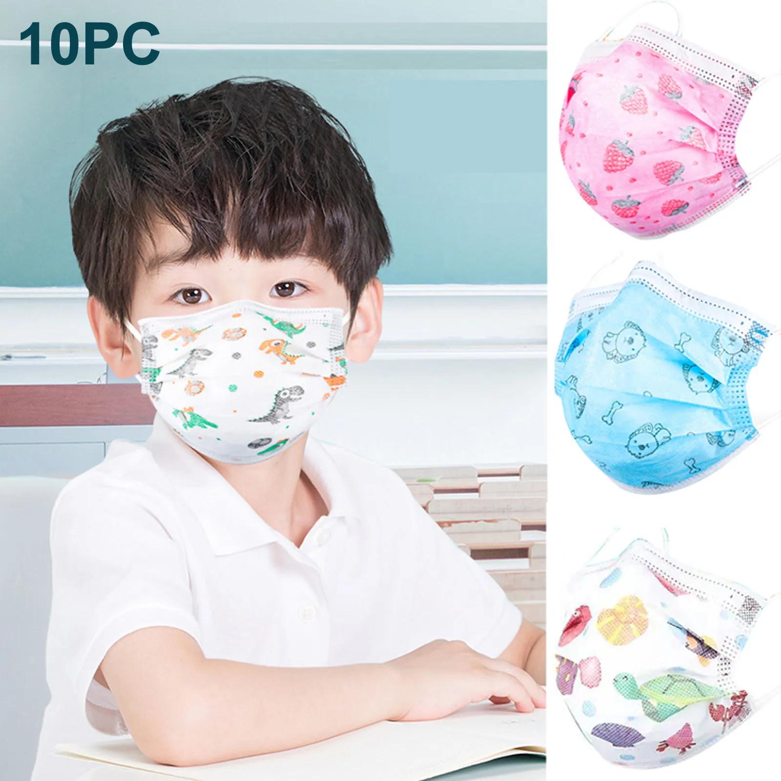 10pcs Children Face Mask Disposable Pink Mask Colorful 3ply Non-woven Printed Mask Kids Girl Cute Masks Mascarillas Desechables 2