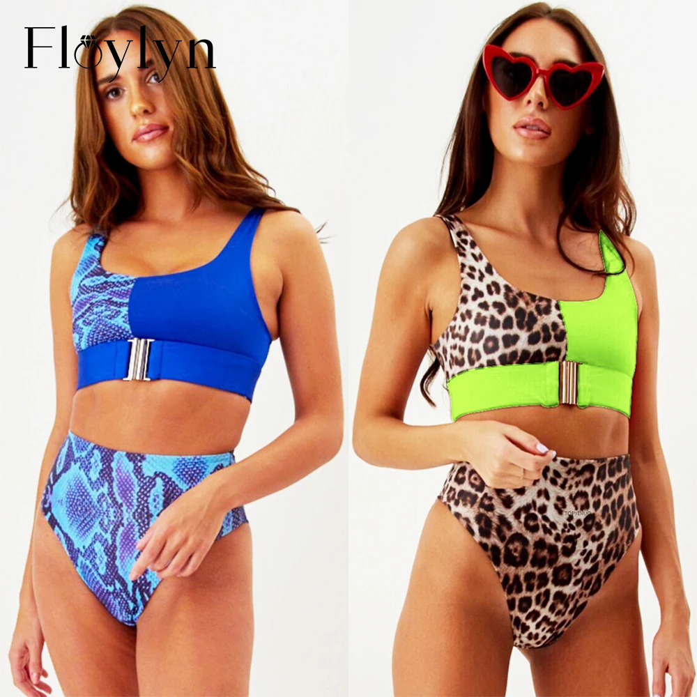 

Floylyn New Leopard Swimsuit High Waist Bikini Women Push Up Swimwear Two-pieces Buckle Bikini Set Sexy Bather Bathing Suit
