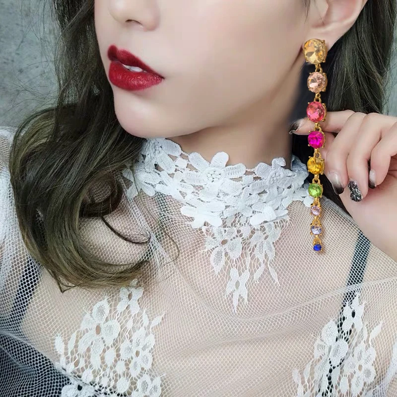 Коми Ба Красочные Стразы с бусинами длинные висячие серьги нерегулярные