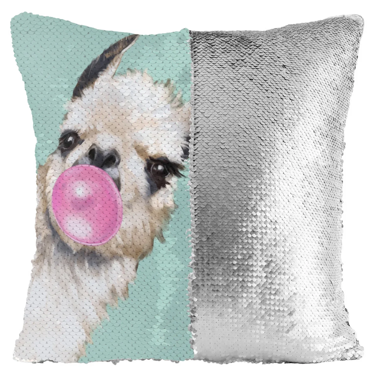 Bubble Gum Sneaky Llama в зеленом Русалочке блестящий чехол для подушки Серебряная Двусторонняя Подушка Чехол блестки бросок наволочки Декор для дома