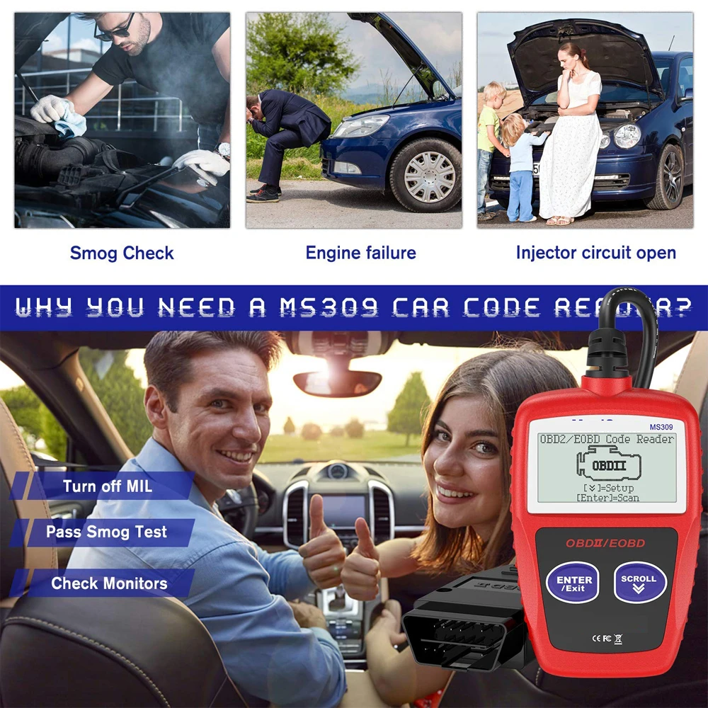 Universal MS309 OBD II Code Reader Scanner Auto Diagnostic Tools Kits Car Automotive CAN BUS Engine Fault Code Reader