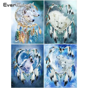

EverShine Dreamcatcher Diamond Painting Full Square Cross Stitch Diamond Embroidery Wolf Rhinestones Handwork Wall Decoration