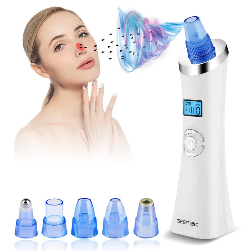 Электрический набор для удаления угрей, вакуумный очищающий крем для лица от угрей, Комедо, экстрактор, 5 режимов, с 6 сменными насадками для удаления угрей