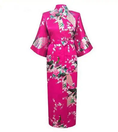 Bride Robes Sexy Bride Bridesmaid Wedding Dressing Woman Japanese Kimono Peacock Print Satin Silk Yukata Bathing Nightgown