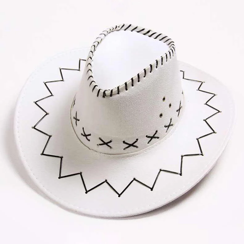 Western cowboy hat men's women's fedora hat outdoor wide brim artificial leather black white summer wide brim beach travel hat 5