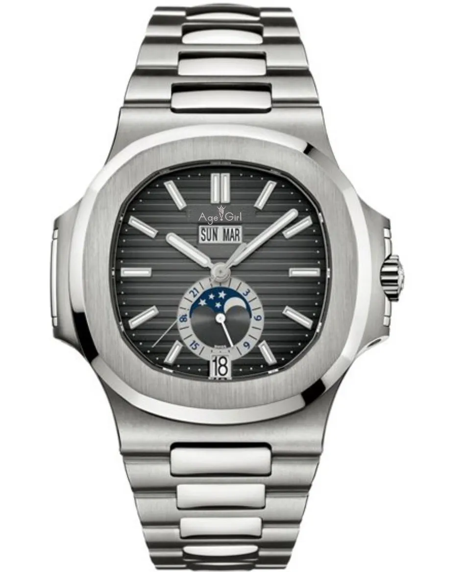 

Famous Brand New Automatic Mechanical Men Watch Sapphire Perpetual Calendar Transparent Silver Moon Phase Watch Black Grey AAA+