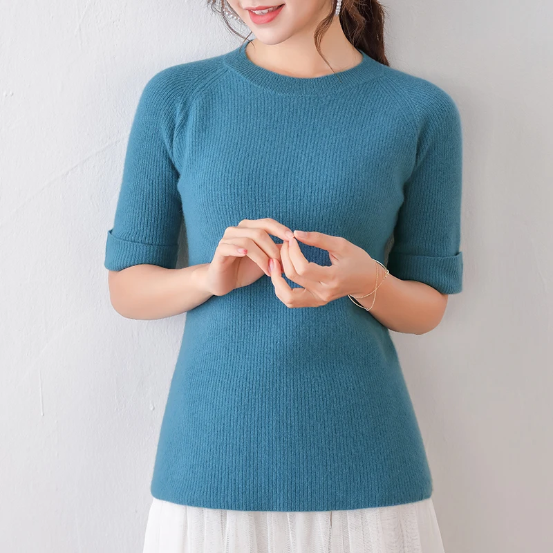 

2020 Women's Round Neck Pullover Sweater Loose Bottoming Shirt Large Size Pure Color Wild Wool Sweater