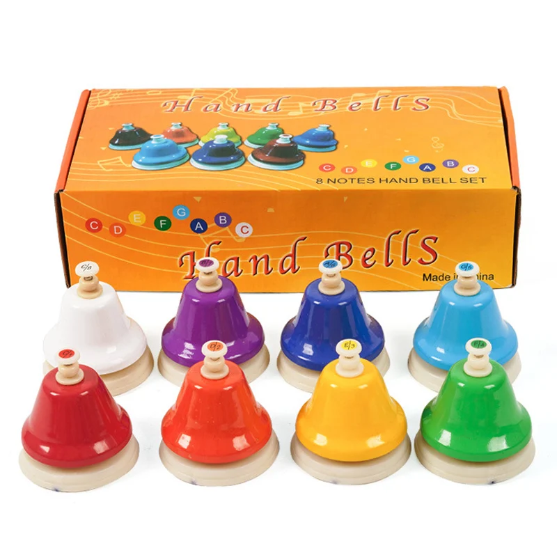 Set of 8 Rainbow Hand Percussion Musical Instrument Jingle Handbell Toy
