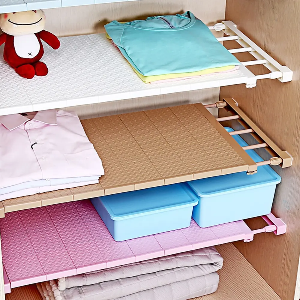 

Wall Mounted Adjustable Closet Organizer Storage Shelf Kitchen Rack Space Saving Wardrobe Decorative Shelves Cabinet Holders