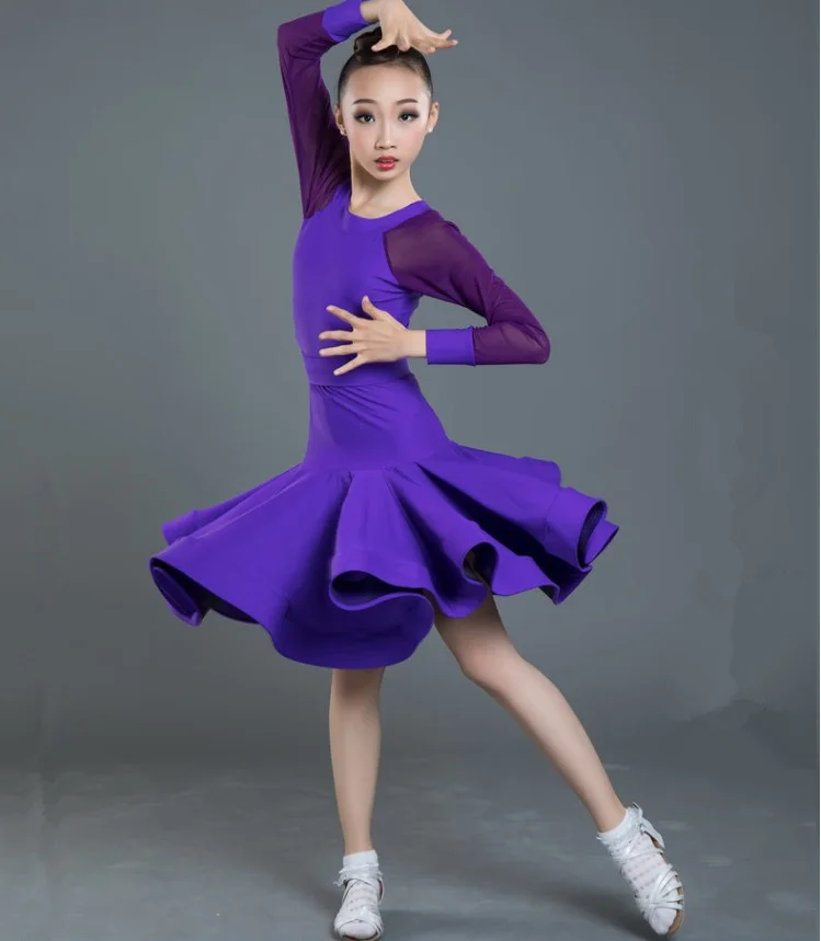 Бальные платья для девочек, платья для танцев, платья для латиноамериканских танцев, танцевальные костюмы фламенко длиной до колена - Цвет: purple