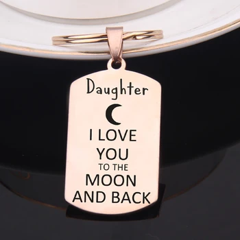 

FLYANGEL Son & Daughter Keychain Gifts Jewelry Engraved Keyring I Love You To The Moon And Back Key Holder Memorial Gifts