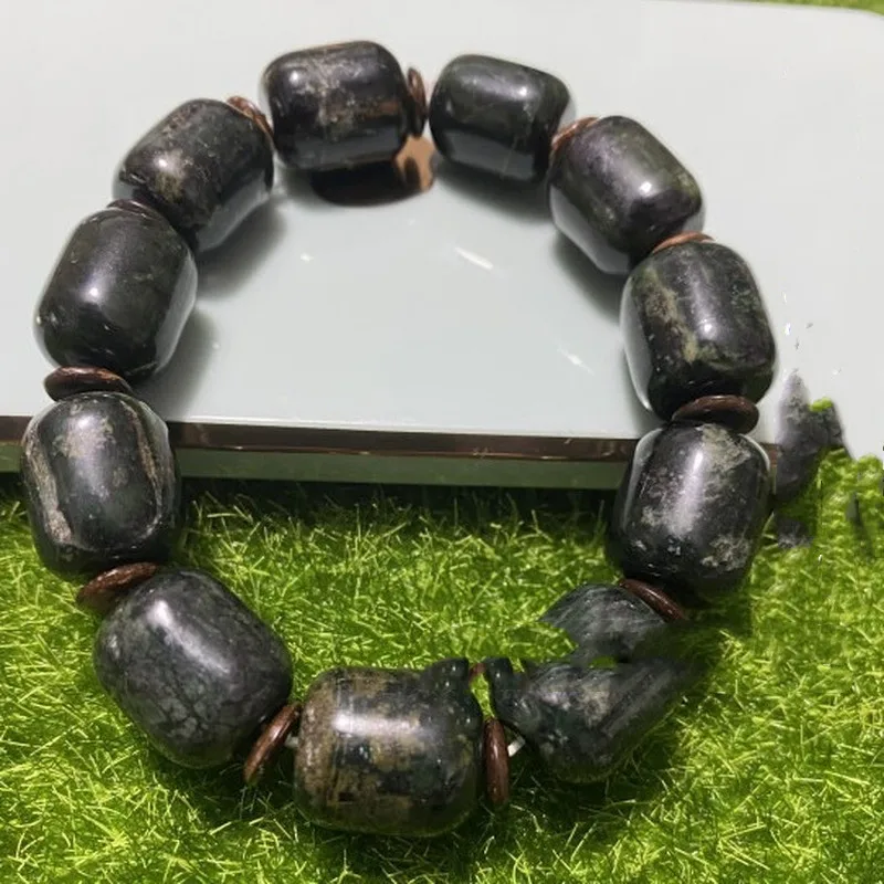 

Pure Natural Jade Tibet Tibetan Jade Medicine King Stone Barrel Bead Bracelet Health Care Men and Women Bracelet Jewelry