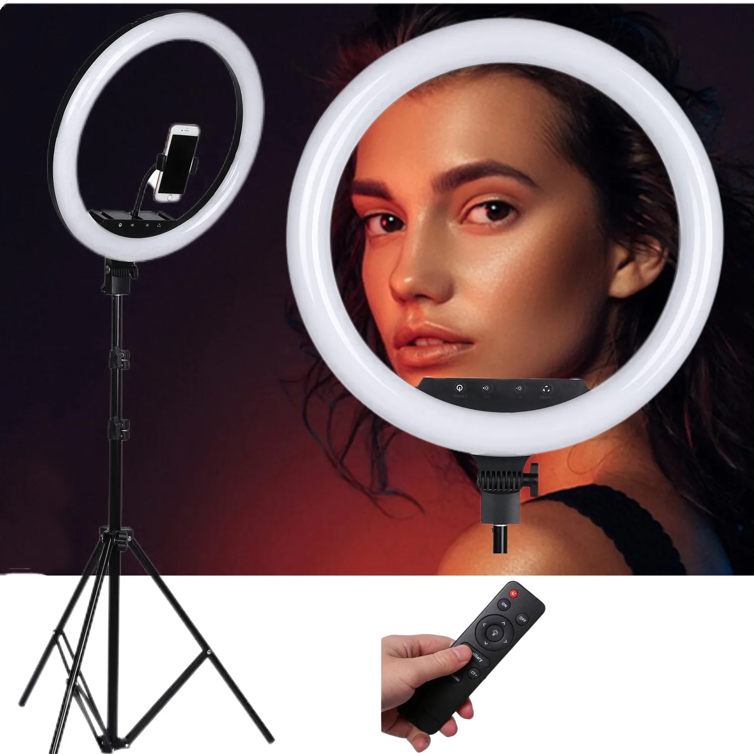 retratos luz de cámara con trípode luz de anillo LED de 19 pulgadas 3000-5800K grabaciones de video selfies kit de luz de video Tiktok regulable para maquillaje de YouTube Luz de anillo vlogs 