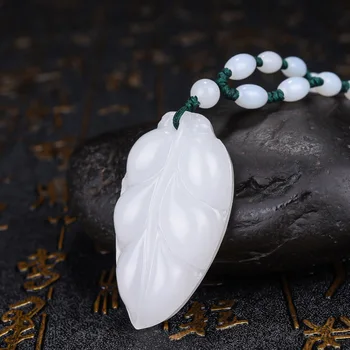 

Natural White Jade Chinese Leaf Pendant Fashion Necklace Jewelry Gifts Meditation Relax Healing Women Man Gift Free Rope