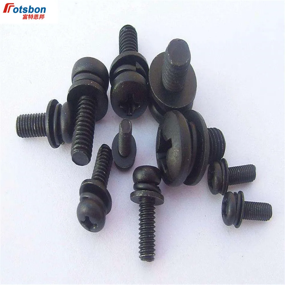 

M2 Cross Recessed Small Pan Head Screw Single Coil Spring Lock Washer Assemblies Black Plating screws Nut Vis DIN6900-1 ISO10664