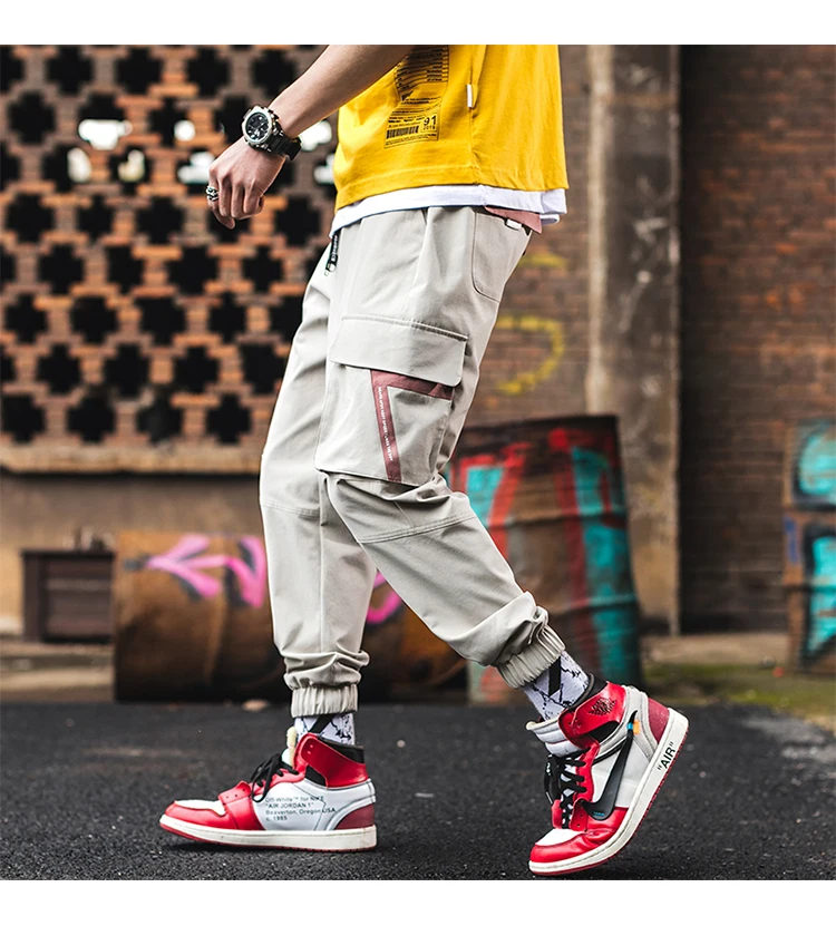 YASUGUOJI Fashion Streetwear Pockets Joggers Boost Military Casual Cotton Pants Hip Hop Mens Cargo Pants Pencil Harem Pants Men