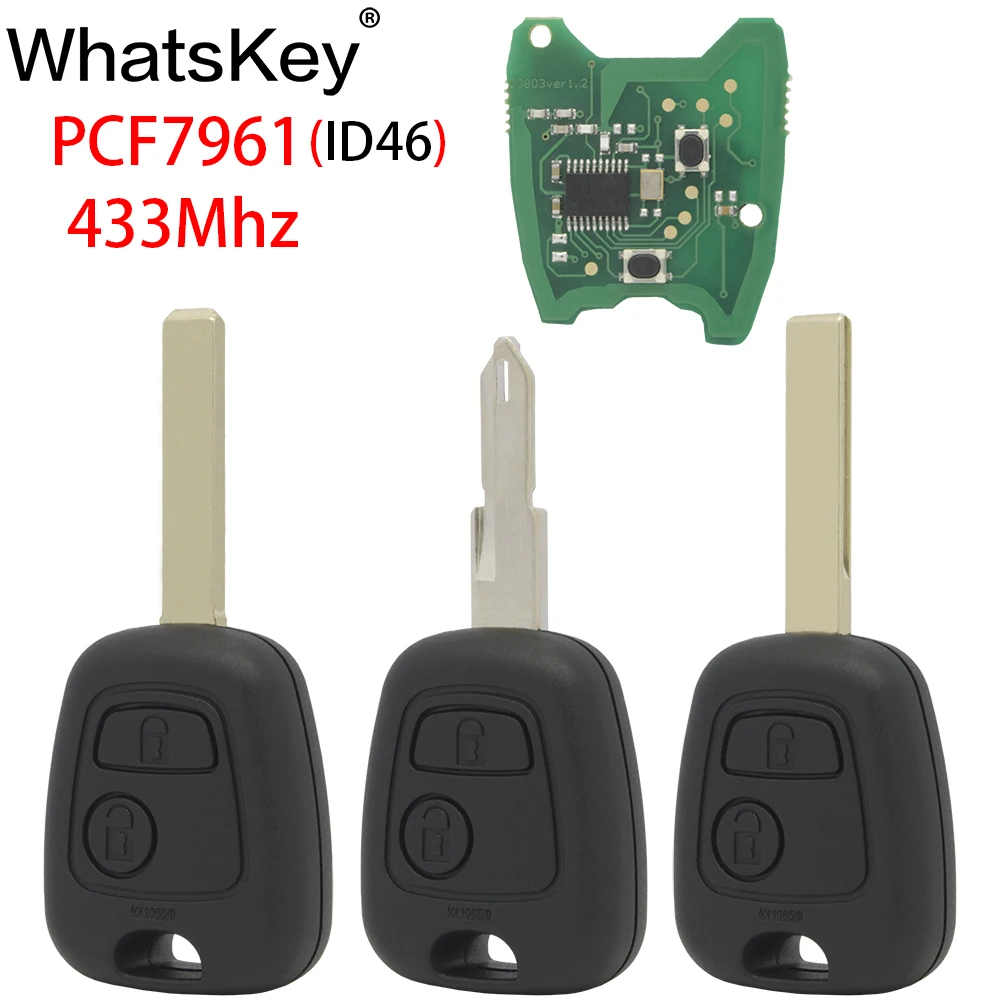 

WhatsKey 2 Buttons 433Mhz Car Remote Key For Peugeot 206 207 106 107 306 307 407 Partner ID46 PCF7961chip Complete Car key